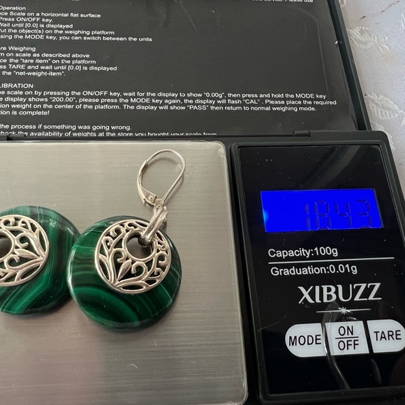 Malachite Silver Earrings Leverback Whitney Kelly - Picture 5 of 5